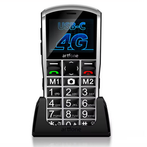 Telefon mobil Artfone A400 pentru seniori cu taste mari, ecran 4G USB-C, suport de încărcare inclus