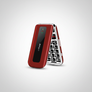 Telefon mobil Artfone F20 roșu pentru seniori, clapetă deschisă și închisă, taste mari iluminate