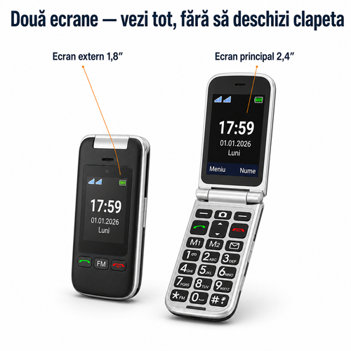 Telefon Artfone C10 pentru Seniori – Clapetă, Buton SOS, Taste Mari
