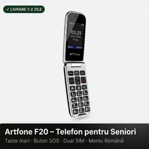 Telefon Artfone F20 negru cu clapetă deschisă și tastatură cu taste mari