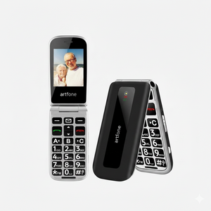 Telefon mobil Artfone F20 negru pentru seniori cu taste mari și buton SOS